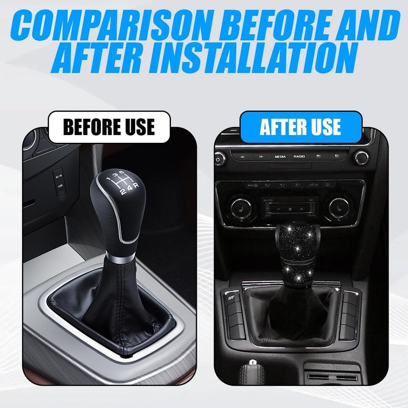 PACLVIO Bling Auto Gear Shift Knob Cover, Car Knob Gear Stick Protector, Auto Shift Gear Cover with Crystal Glitter Bling Rhinestones, Universal Vehicle Decoration Accessories for Women (Black) - Image 5
